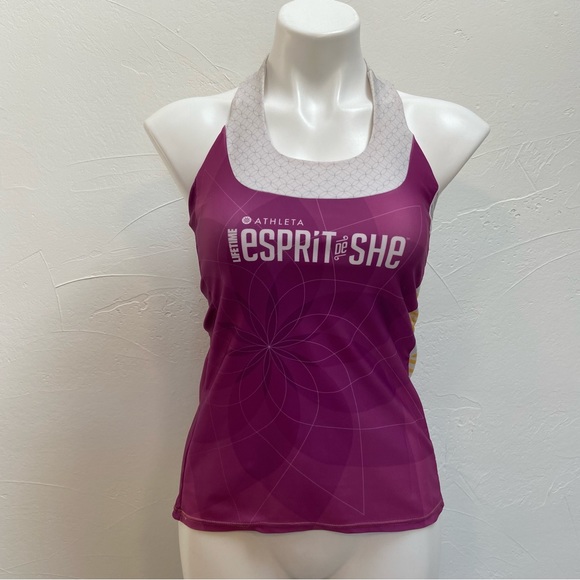MOXIE CYCLING LIFETIME ATHLETA ESPRIT DE SHE PURPLE WHITE ATHLETIC TANK TOP - Picture 2 of 16